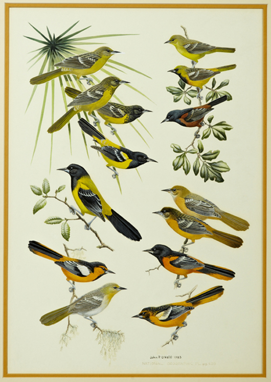 Gouache rendering of ‘Birds of North America’ by John P. O'Neill (b. 1942), signed by the artist. Crescent City Auction Gallery image. 
